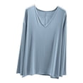thumbnail image 1 of MeetoTime V Neck Long Sleeve Shirts for Women Comfortable Loose Tops Solid Color Lounge Tops Pullover, 1 of 7