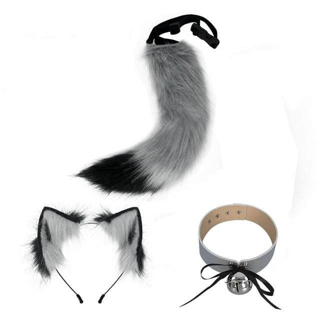 Diadema con orejas de gato y cola larga jinwen gris negro
