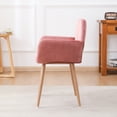 thumbnail image 3 of Velvet Fabric Upholstered Side Dining Chair with Metal Leg, Single Sofa Chair Breathable Design, Accent Chair with Armrest and Trapezoidal Back for Waiting Room, Bedroom, Balcony and Study, Pink, 3 of 7