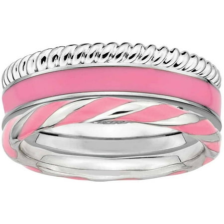 Sterling Silver Stackable Expressions Pretty in Pink Ring Set, available in multiple sizes