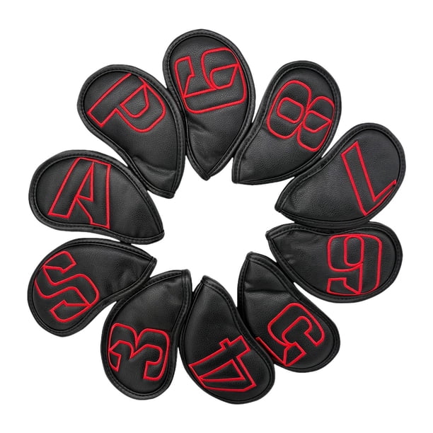10 fundas para cabezas de hierros de golf Fundas para cabezas de hierros de golf Elegante protector Fácil de usar Regalo para Negro