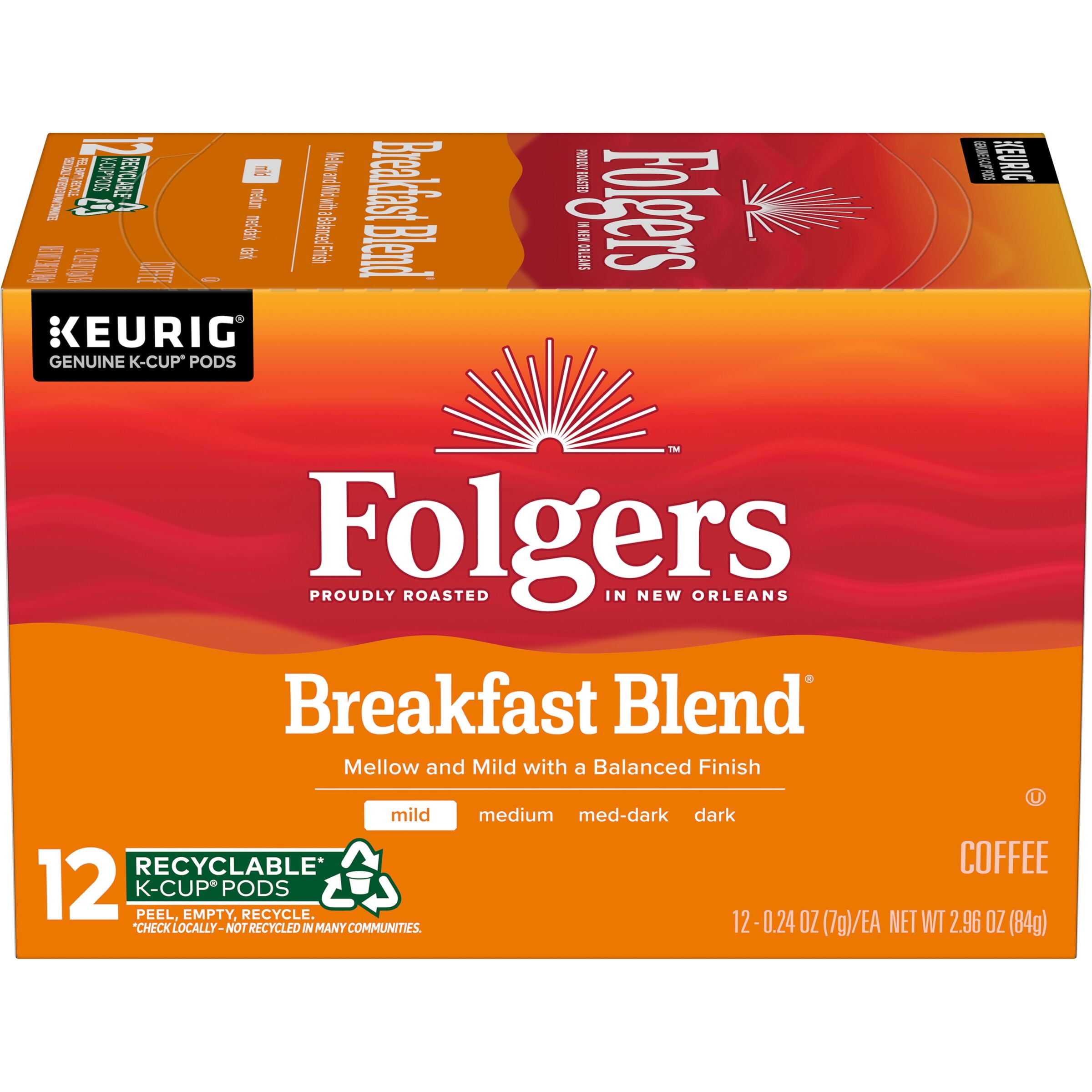 (72 Count) Folgers Breakfast Blend, Mild Roast, K-Cup Coffee Pods