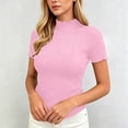 thumbnail image 5 of Women's Short Sleeve Tops Ribbed Lettuce Trim Shirts Work Blouses For Women Business Casual Outfits Slim Fit Crew Neck Casual Summer Basic Tees Going Out Tops For Women, 5 of 9