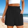 thumbnail image 3 of Linen Shorts for Women Summer Casual Elastic High Waist Wide Straight Leg Loose Fit Lightweight Beach Shorts with Pockets, 3 of 6
