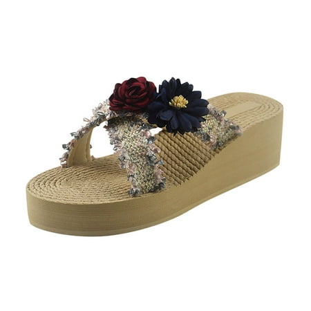 

MELDVDIB Wedge Sandals for Women Bohemian Flower Open Toe Summer Beach Slippers Shoes Wedge Beach Sandals