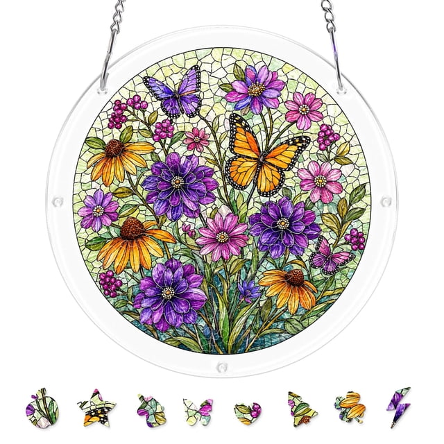 CaiYueKe Acrylic Puzzle Pendant Sunshade Window Hanging Plate Decorative Home Decor Stained Glass Style Window Art for Privacy Sun Protection Indoor Outdoor Window Decor Modern Hanging Ornament
