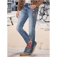 thumbnail image 4 of Women'S Floral Embroidery Mid Waist Mid Stretch Bootcut Jeans with Pockets Blue M, 4 of 9