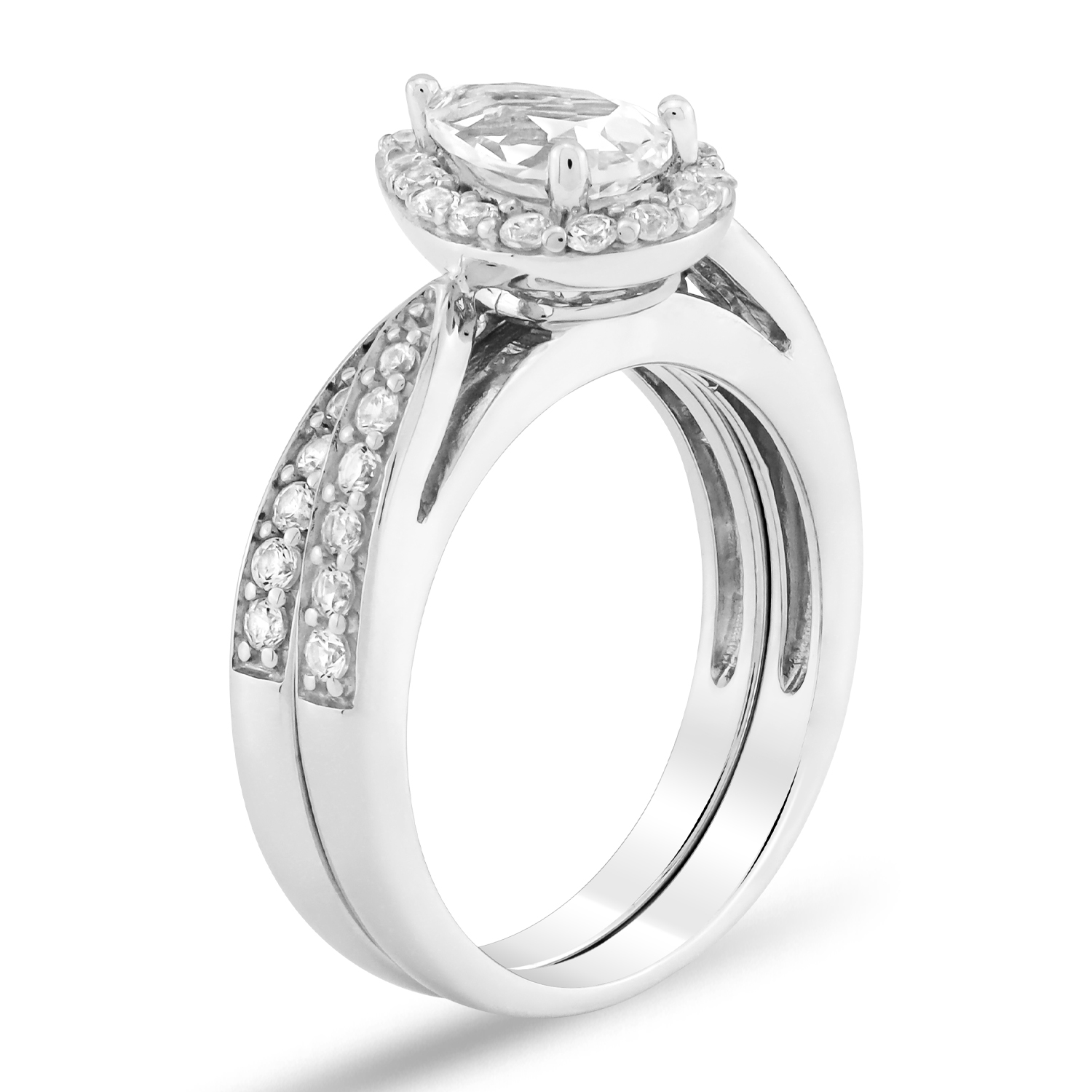 Brilliance 925 Sterling Silver Created White Sapphire Pear Bridal Engagement Set