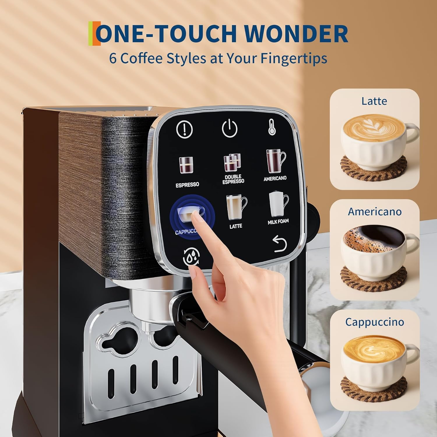 Ataucjin Espresso Coffee Machines, Espresso Machine Compact, 20 Bar Professional Espresso Machine with Milk Frother and Touchscreen for Cappuccino