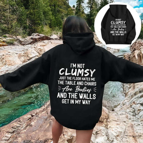 Womens Hooded Sweatshirts Long Sleeve Letter Printed Hoodies Crew Neck Cute Pullover Relaxed Fit Tops with Pocket