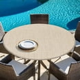 thumbnail image 6 of Vintage Cream Round Tablecloth, Fitted Table Cover with Elastic for 45"-54" Round Tables, Farmhouse Retro Beige Solid Color Table Cloth Outdoor Indoor Dinning Party Waterproof Tablecloths, 6 of 7