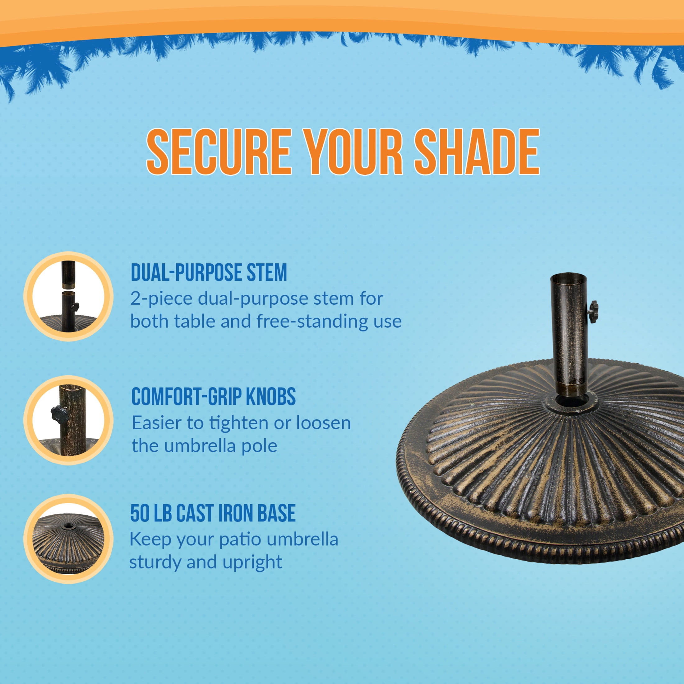 Island Umbrella 50-lb Classic Cast Iron Umbrella Base in Bronze