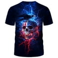 thumbnail image 2 of WHNBCW Men's Patriotic Skull T-Shirt – American Flag & Lightning Graphic Tee – 3D Demon Skull Design for Casual, Festivals, and Biker Style, 2 of 7