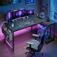 thumbnail image 5 of REKHH 48 Inch L Shaped Desk with Storage Shelves & Side Bag, Gaming Desk with Power Outlets, Reversible Computer desks with X-Shaped Support for Bedroom, Home Office, Black, 5 of 6