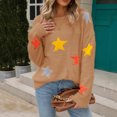 thumbnail image 2 of WRKEKC Women's Velvet Soft Knit Pullover Sweater Stars Print Crewneck Long Sleeve Casual Plush Cozy Basic Tops Womens Sweater, 2 of 8