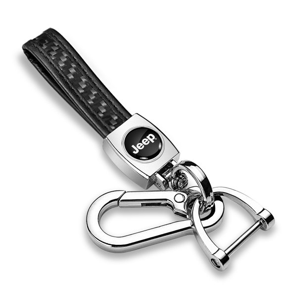 Jeep in Black Real Black Carbon Fiber Loop-Strap Chrome Hook Key Chain