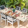 thumbnail image 2 of Gingerbread Christmas Table Cloths for 8 Foot Rectangle Tables, Xmas Balls Branches Beige Rustic Patio Waterproof Elastic Fitted Tablecloths, Washable Rectangular Table Cover for Camping, 2 of 8