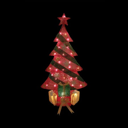 Northlight Seasonal Lighted Tinsel Decorated Christmas Tree with Gifts Yard Art Decoration
