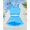 thumbnail image 2 of Kucnuzki 7T Big Girl Swimsuit Set 8T Child Gilrs Bathing Suit Color Block Top Swimming Skirt with Shorts 2pcs Bikini Set Summer Beach Breathable Tankini Set Blue, 2 of 9