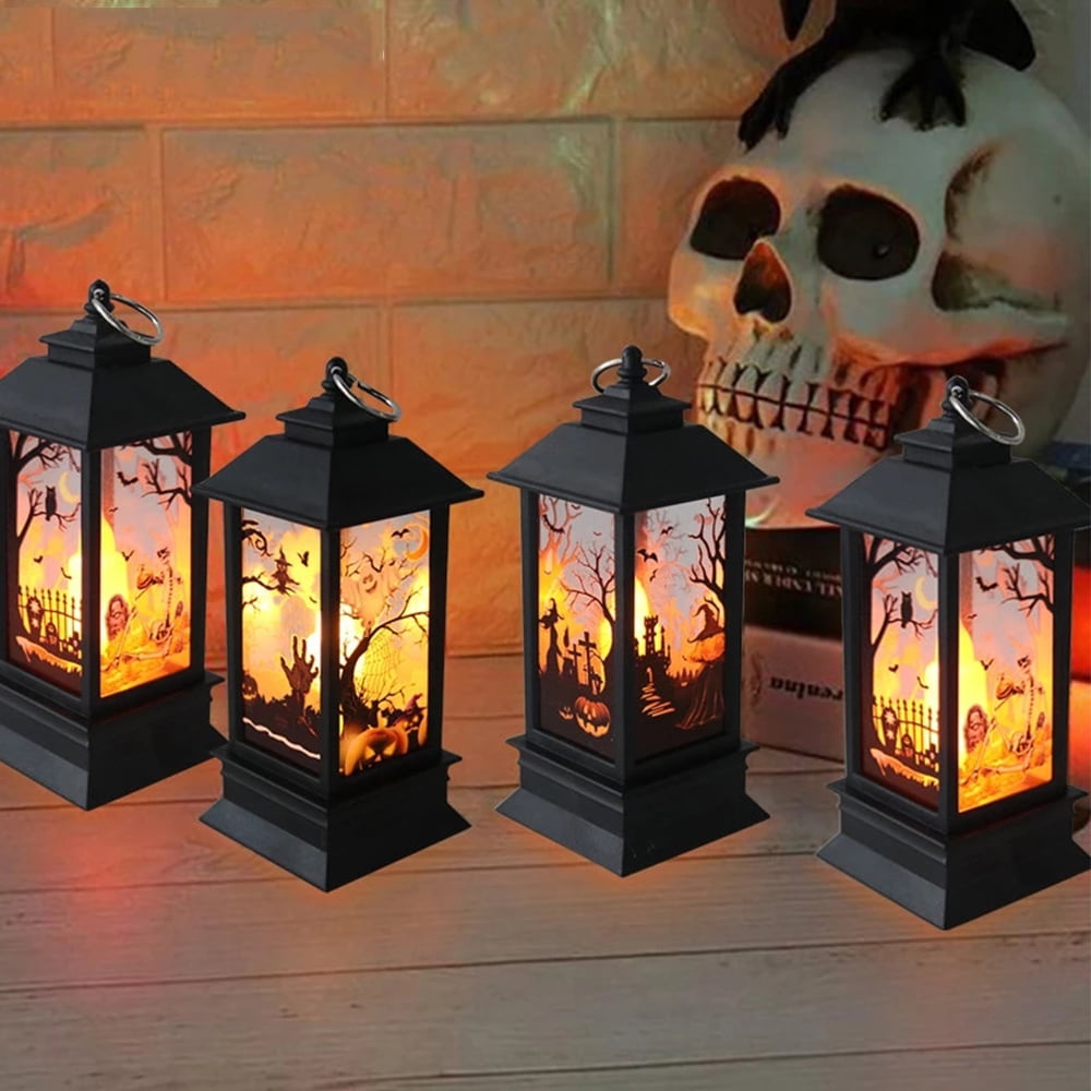 Set of 2 LED Light Up Halloween Tombstone Lantern Candle Decorations