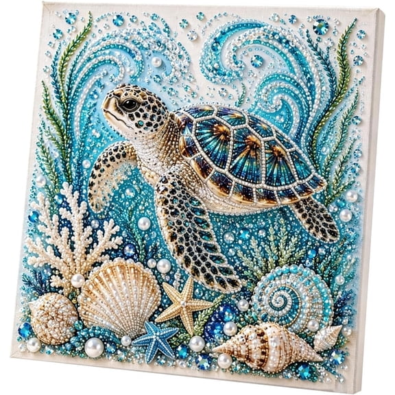 Ocean Theme Pearl Art DIY Kit, Sparkling Pearls, Coastal Wall Decor, For Adults & Beginners, Sea Animal Design, DIY Craft Kit, type2