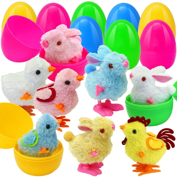 Huevos de Pascua, paquete de 8, precargados con conejitos y pollitos saltando