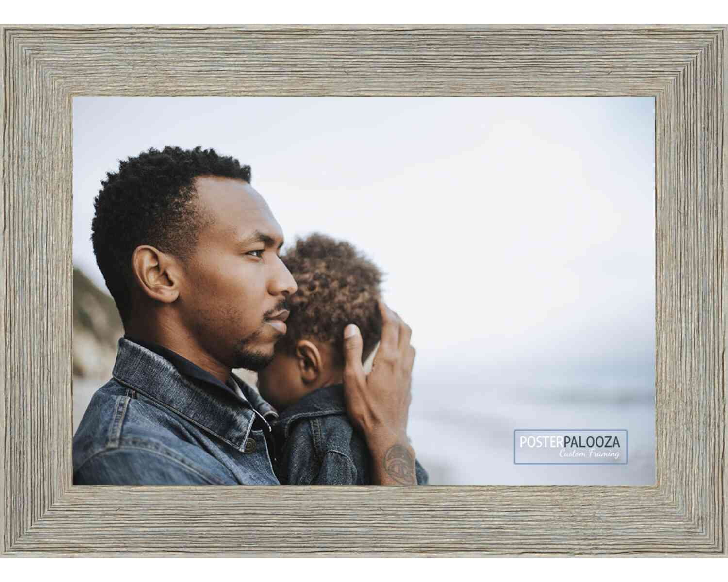 18x24 Grey Rustic Wide Barnwood Picture Frame - UV Acrylic, Foam Board Backing, Hanging Hardware
