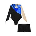thumbnail image 6 of ZDHoor Girls Gymnastics Yoga Dance Sports Outfit Set Long Sleeve Leotard with Athletic Shorts Royal Blue&Black-B 12, 6 of 7