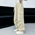 thumbnail image 3 of Girls Parachute Pants Teens Wide Leg Cargo Pants Dance Streetwear Baggy Trousers with Pockets Toddler Leggings Beige 15Y, 3 of 5