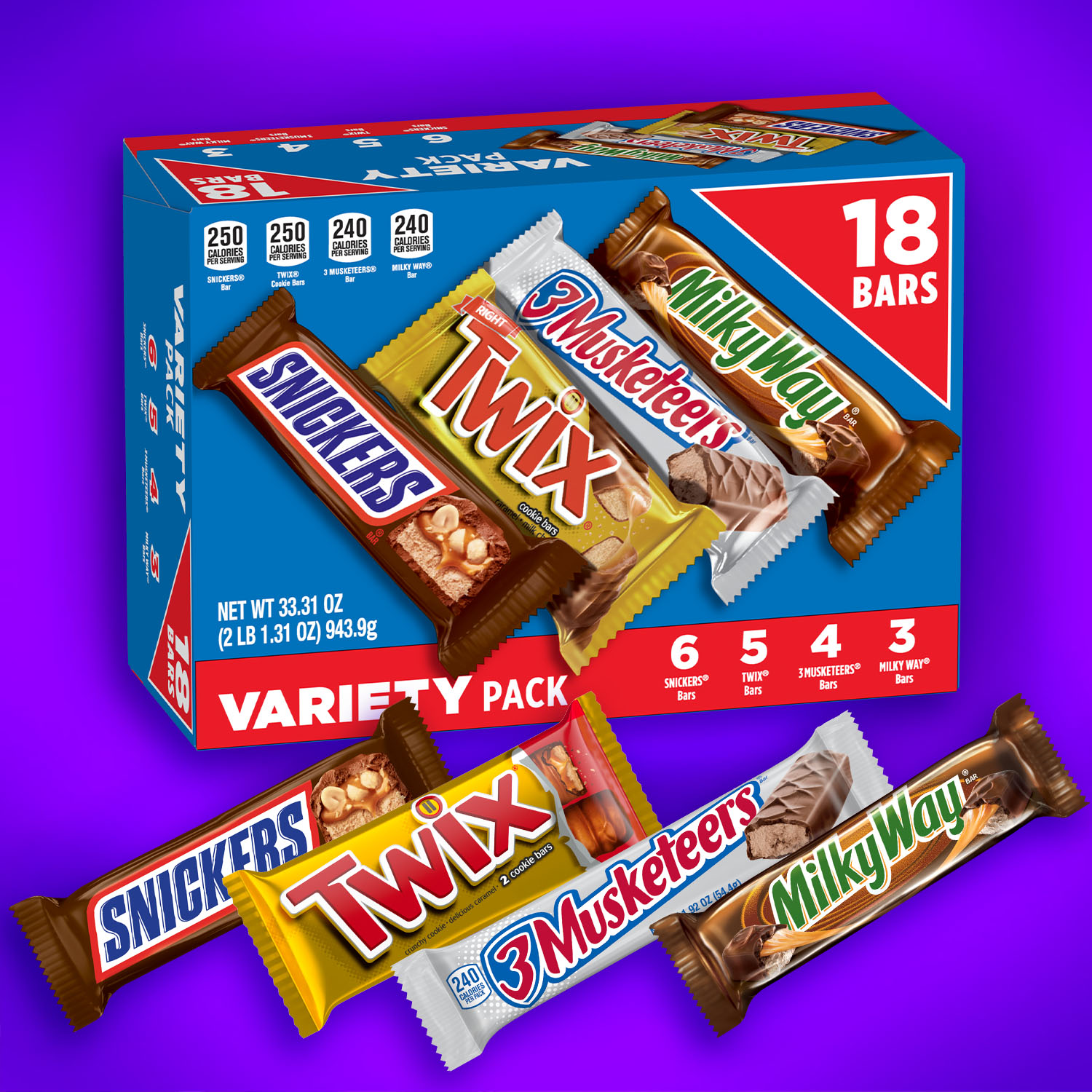 Snickers, Twix, Milky Way & 3 Musketeers 18-Bar Pack photo 2