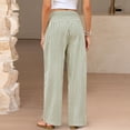 thumbnail image 4 of HKYNLAG Womens Wide Leg Pants Striped Gingham High Waisted Cotton Linen Lounge Pants Casual Comfy Trousers with Pockets Light Green L, 4 of 8