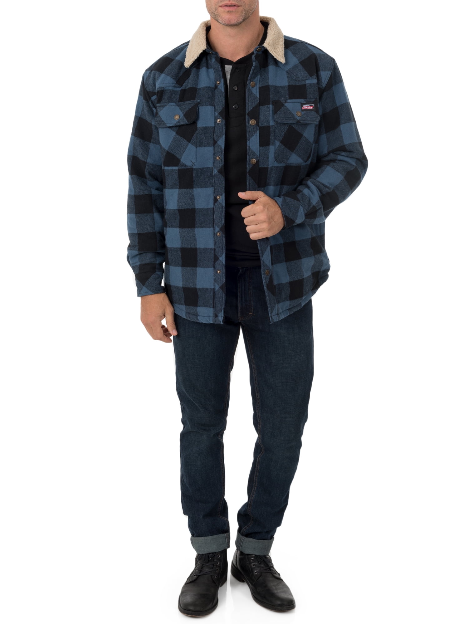 Genuine Dickies Men's Buffalo Twill Shirt Jacket with Sherpa Collar