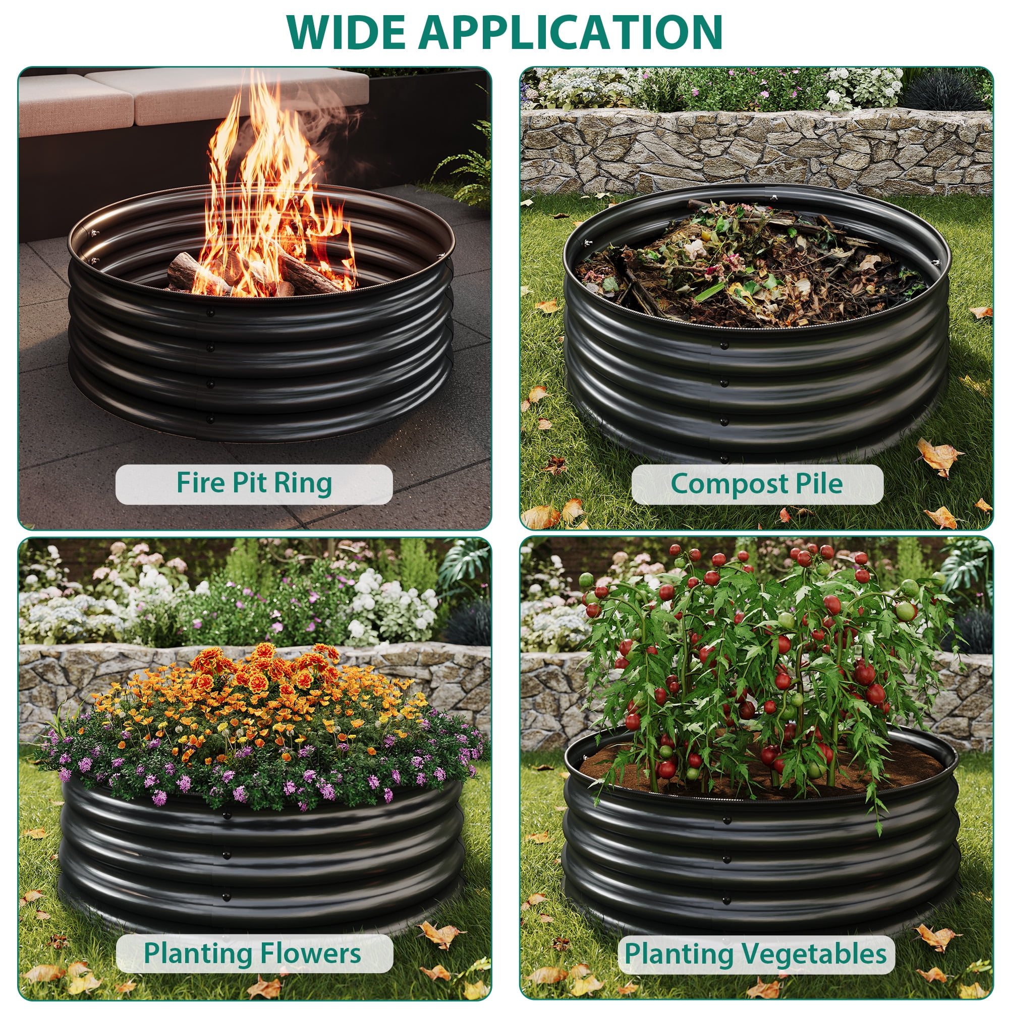 Modern Round Metal Garden Planters – 1-Pack Decorative Flower Pots with Galvanized Steel Finish, Easy Setup, Rubber Safety Edges for Indoor & Outdoor Use