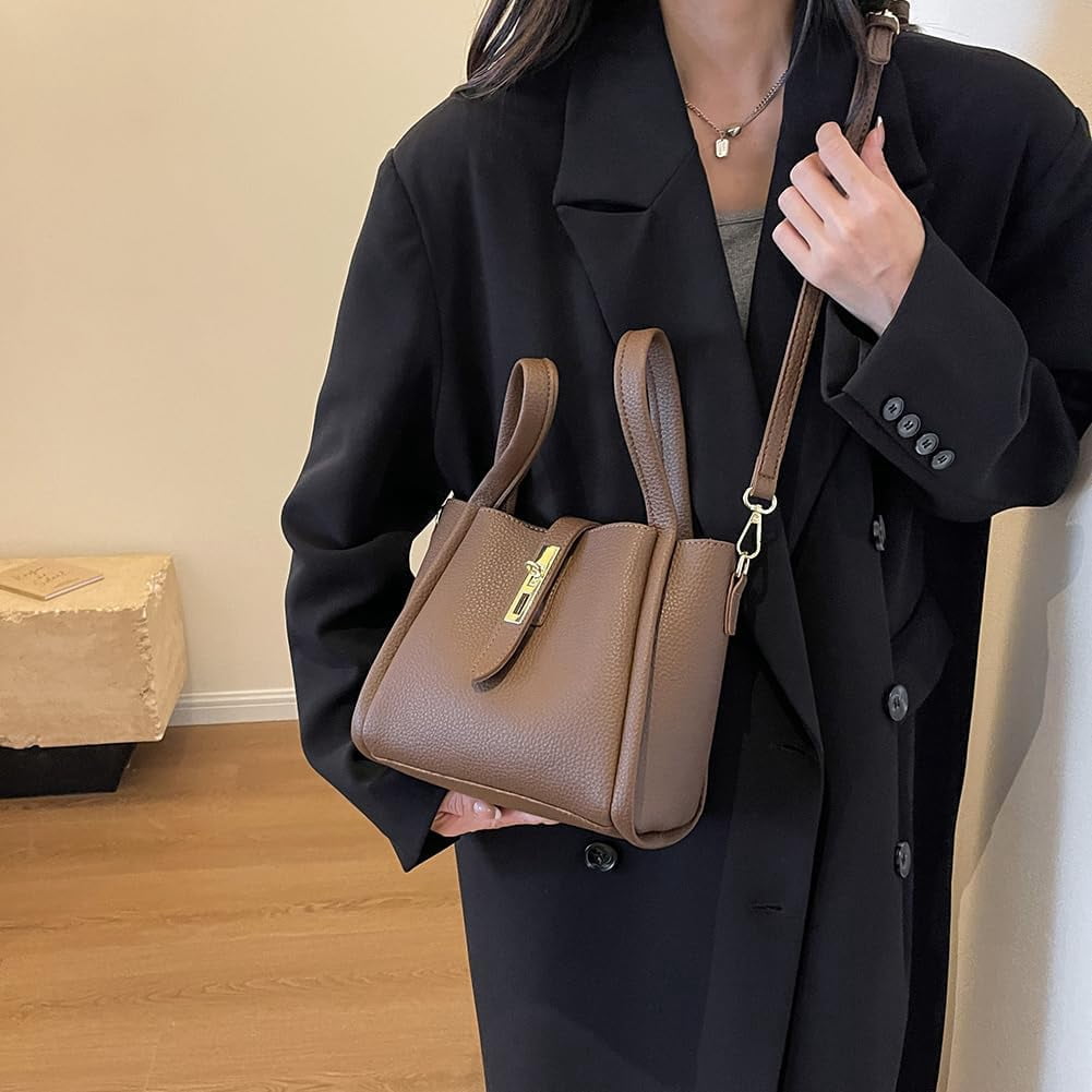 SPEKSEE Bucket Bags for Women - Leather Crossbody Bucket Purse Small Handbag Trendy Vintage Shoulder Bag with Small Purse