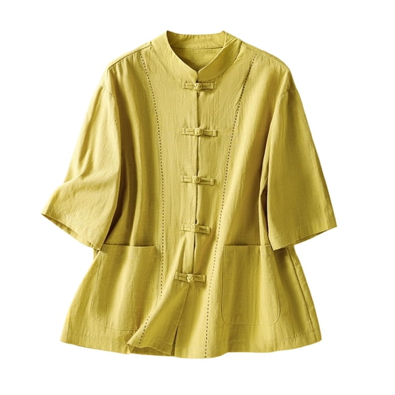 Kezqiaxn Button Down Shirts for Women Fashion Half Sleeve Crew Neck Summer Tops Business Casual Dressy Blouses