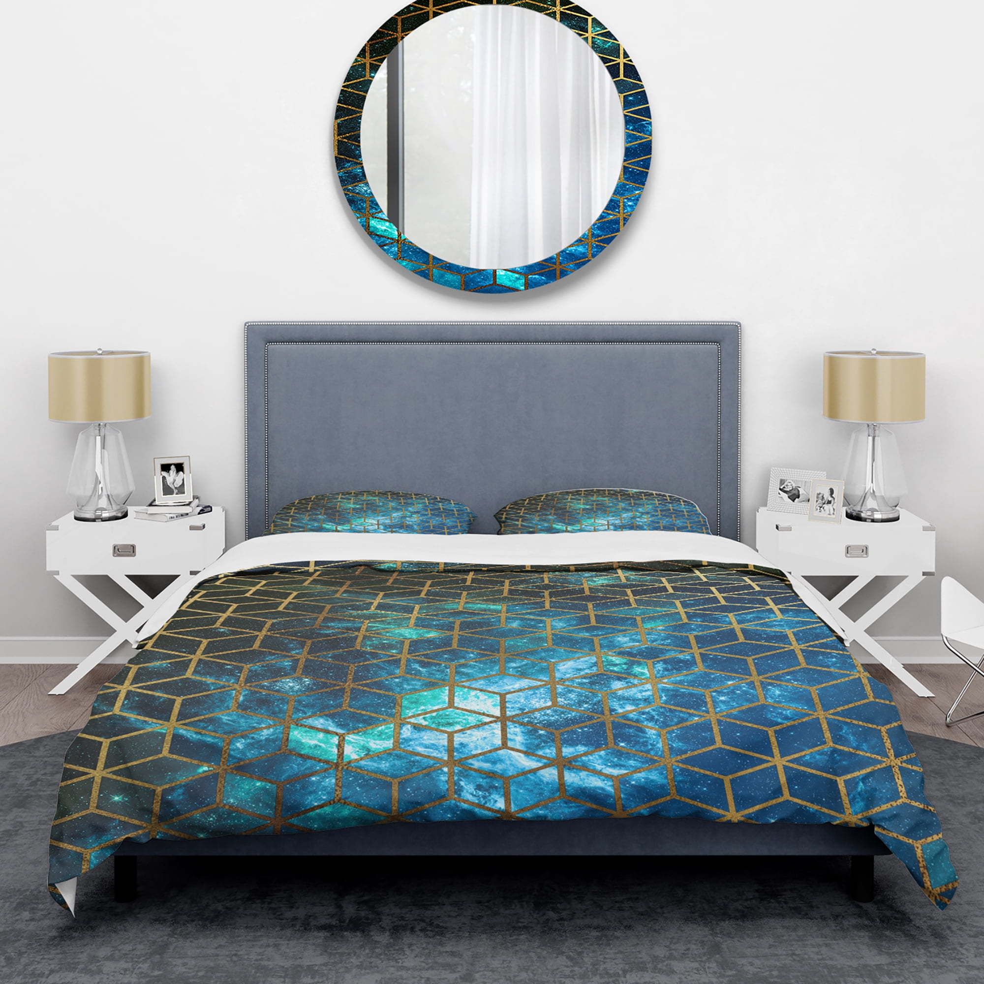 Designart 'Yellow Cubes over Blue Cosmic Background' Modern & Contemporary Duvet Cover Set