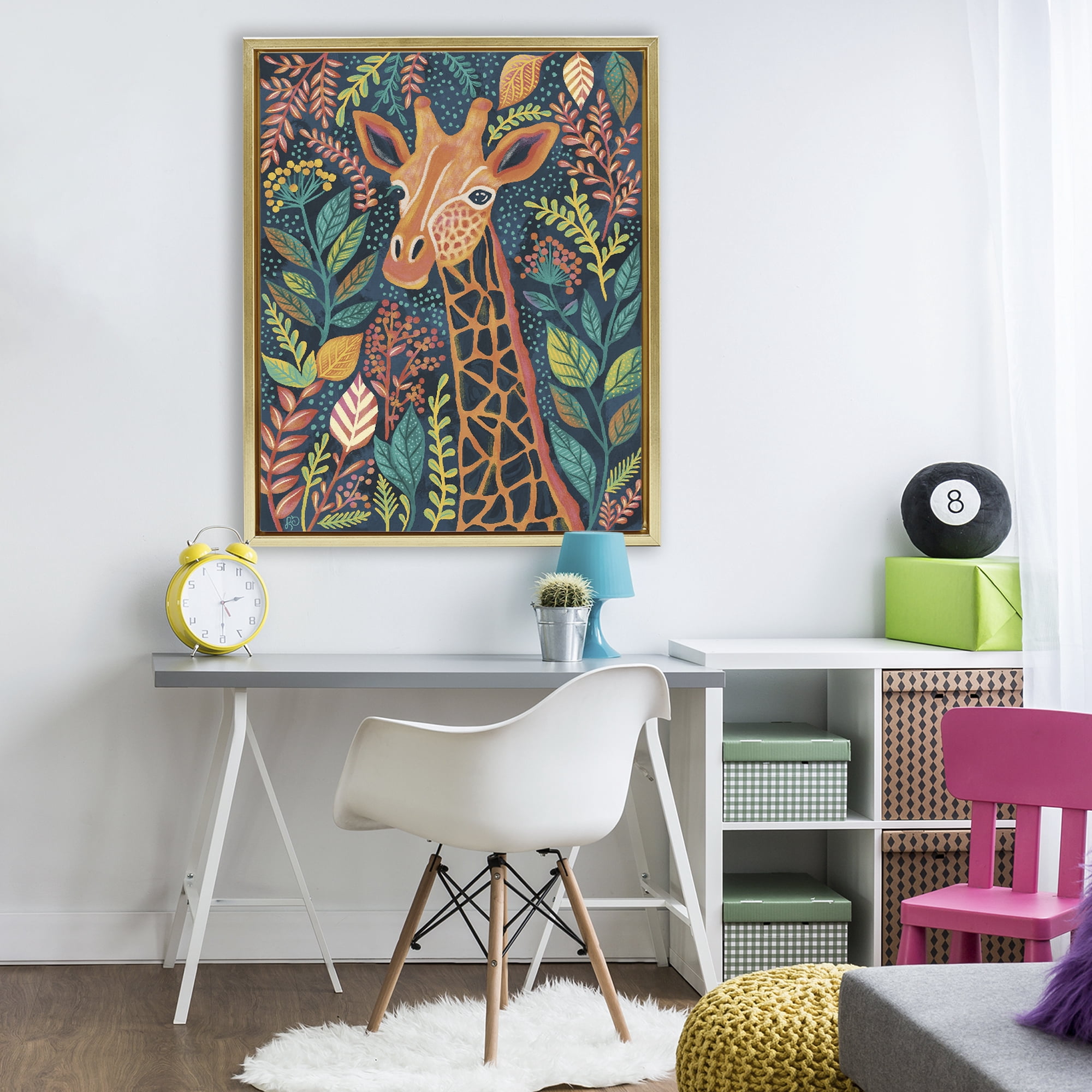 Stupell Industries Exotic Leaf Pattern Giraffe Gold Framed Floater Canvas Wall Art, design by Lisa R Dumm