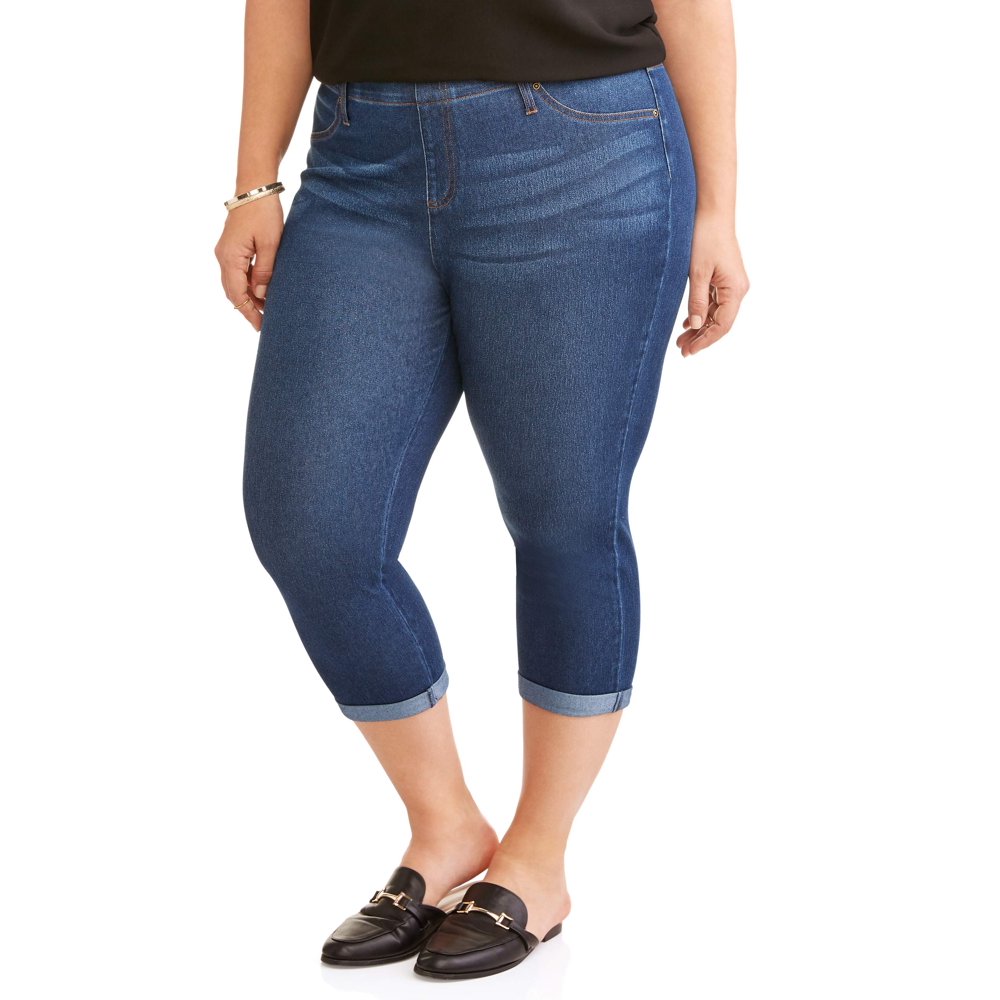 Terra & Sky Women's Plus Roll Cuff Capri Jegging
