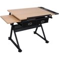 thumbnail image 4 of Height Adjustable Drafting Table, Art Desk with Stool, Wooden Craft Table Painting Desk with 2 Drawers, Drafting Table Desk with Tilting Tabletop for Home Office, 4 of 6