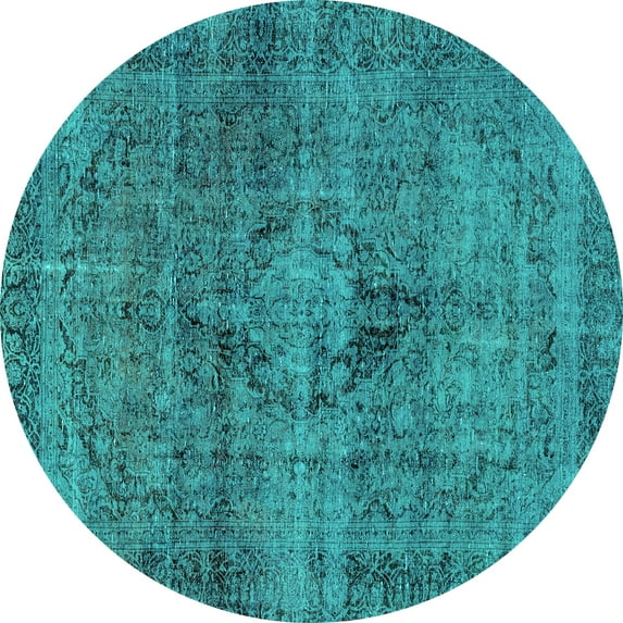 Ahgly Company Machine Washable Indoor Round Persian Turquoise Blue Bohemian Area Rugs, 4' Round