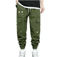 thumbnail image 2 of Fashion Plus Size Cargo Pants for Mens Work Solid Color Trend Loose Hip Hop Sporty Casual Multi-pocket Footie Cargo Pants Clearance Under 5$!, 2 of 7