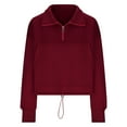 thumbnail image 3 of Herrnalise Jackets For Women New Standing Neck Half Zipper Bottom Drawstring Casual Plush Sweater Shackets For Women 2024 fall Wine,XL, 3 of 6