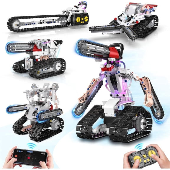 5 in 1 STEM RC Robot Building Kit for Boys, APP & Remote Control Erector Set RC Toys for Kids Blocks 419 Pcs, DIY Build Science Educational Gift for Age 6 7 8 9 10 11 12 Boys & Girls