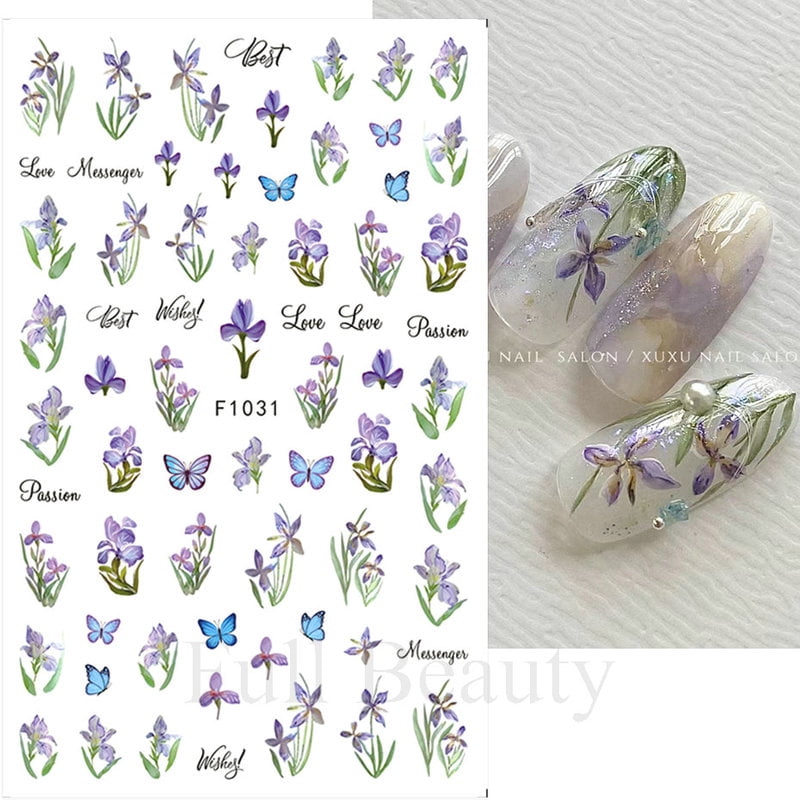 Simple Flowers 3D Nail Stickers Spring Summer Blossom Floral Tulip Fruit Nail Art Decals Adhesive Sliders Manicure Decorations
