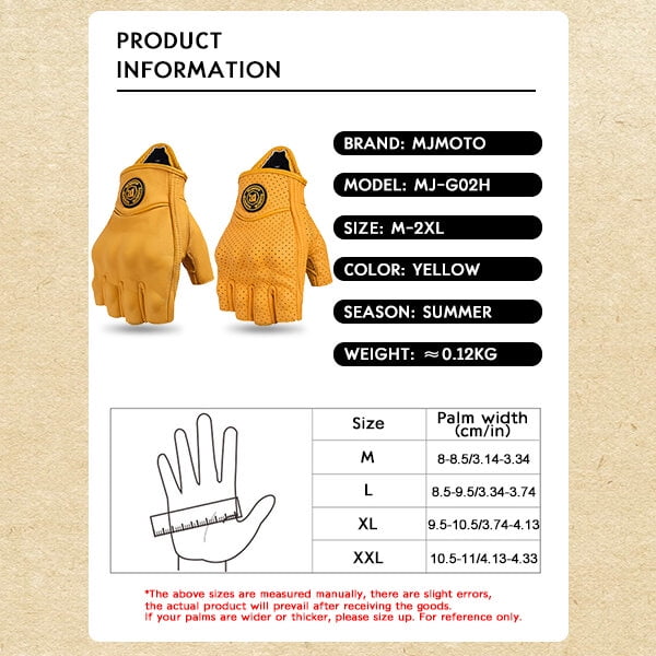 MJMOTO Vintage Leather Motorcycle Gloves Half Finger Touchscreen Off Road Riding Gloves with Hard Shell Protection Breathable Motorcyclist Gloves