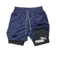 thumbnail image 4 of Pantalones cortos de entrenamiento para correr para hombre, Shorts de compresión con bolsillo para el teléfono, ropa deportiva atlética, estampado 2 en 1, 4 of 5