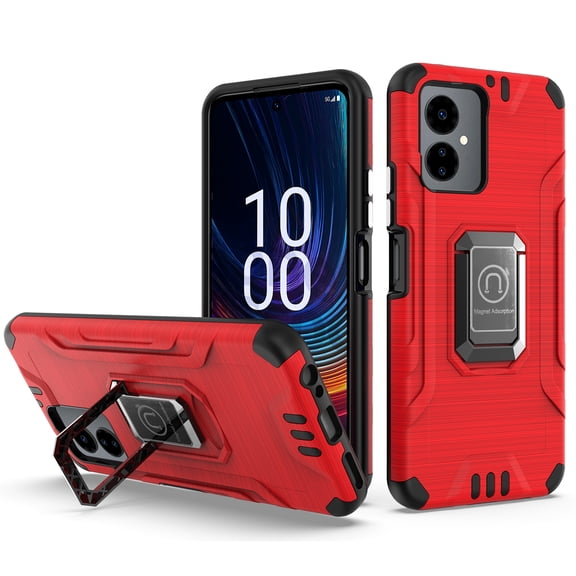 Designed for Boost Mobile Celero SC 5G (2024) Tough Metallic Hybrid Ring Kicstand Military Grade, Heavy Duty Shockproof Rugged Protective Phone Case Cover [Red]
