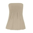 thumbnail image 4 of Prdecexlu Tube Tops for Women Plus Size Strapless Smocked Ruffled Cute Off the Shoulder Tank Tops Sleeveless Holiday Shirts Casual Backless Flare Hem Summer Blouses Khaki XL, 4 of 7