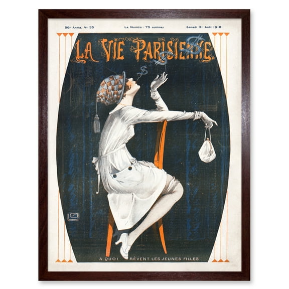 Vintage French Fashion La Vie Parisienne Girls Dream Money Magazine Cover Art Print Framed Poster Wall Decor 12x16 inch