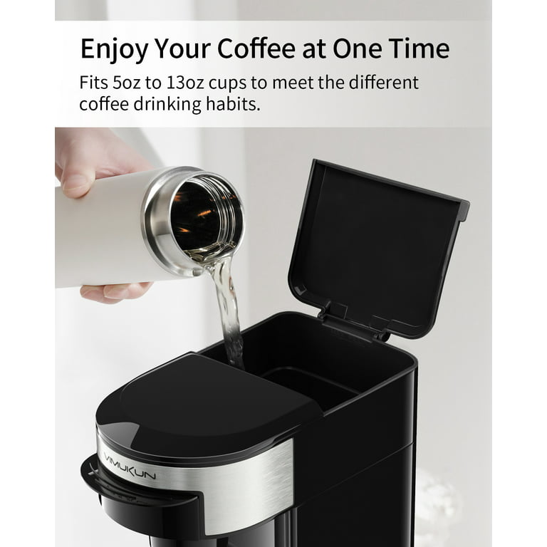 Vimukun Single Serve Coffee Maker Compatible with Single Cup Capsule and Ground Coffee, Single Cup Coffee Maker with One Button Operation, 6 to 14oz